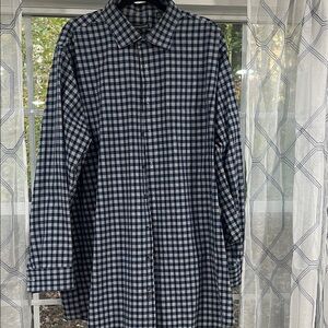 Geoffrey Beene Navy and White Checkered Shirt